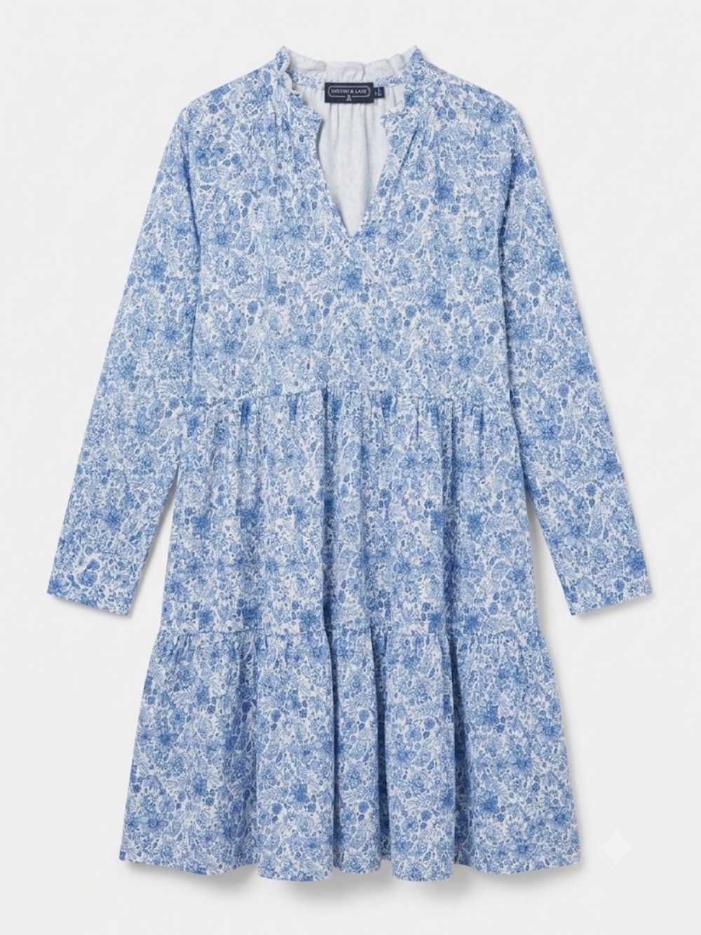Duffield Lane Light Blue Floral Tiered Long-Sleeve Dress